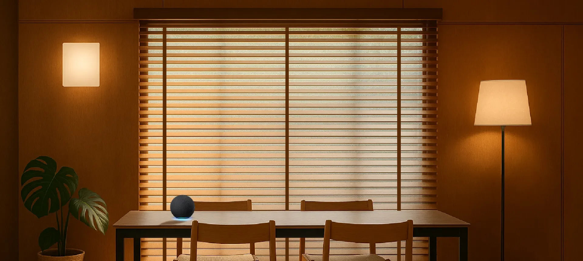 Traditional venetian blinds with adjustable slats for precise light and privacy control.