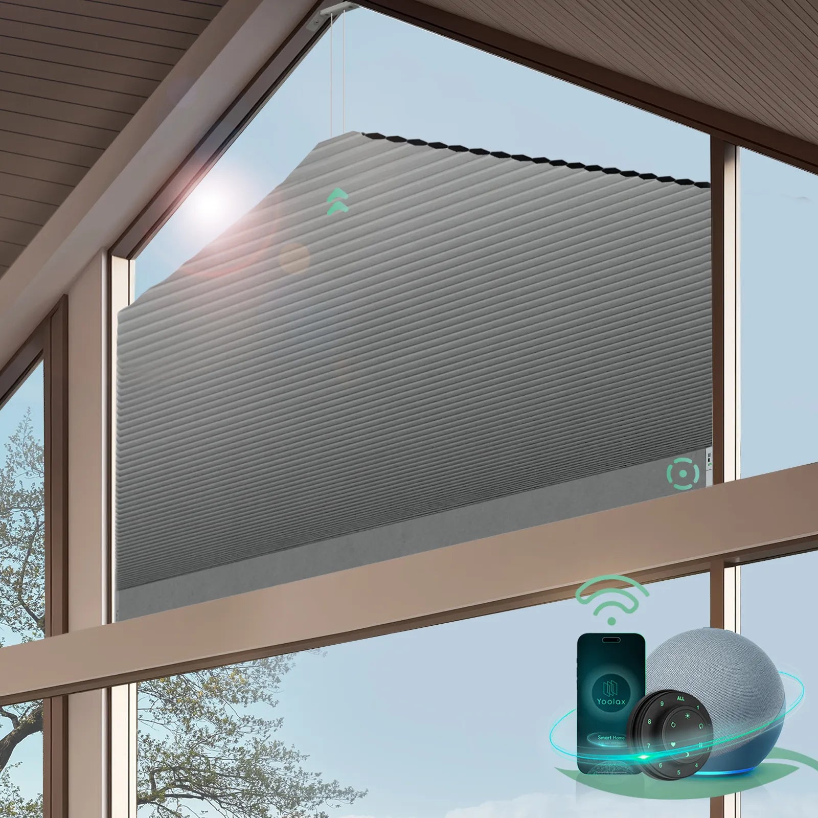 Smart blackout honeycomb shades for pentagonal shape windows-dark grey