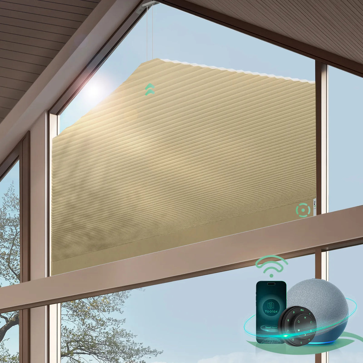 Smart half shading honeycomb shades for pentagonal shape windows-light coffee