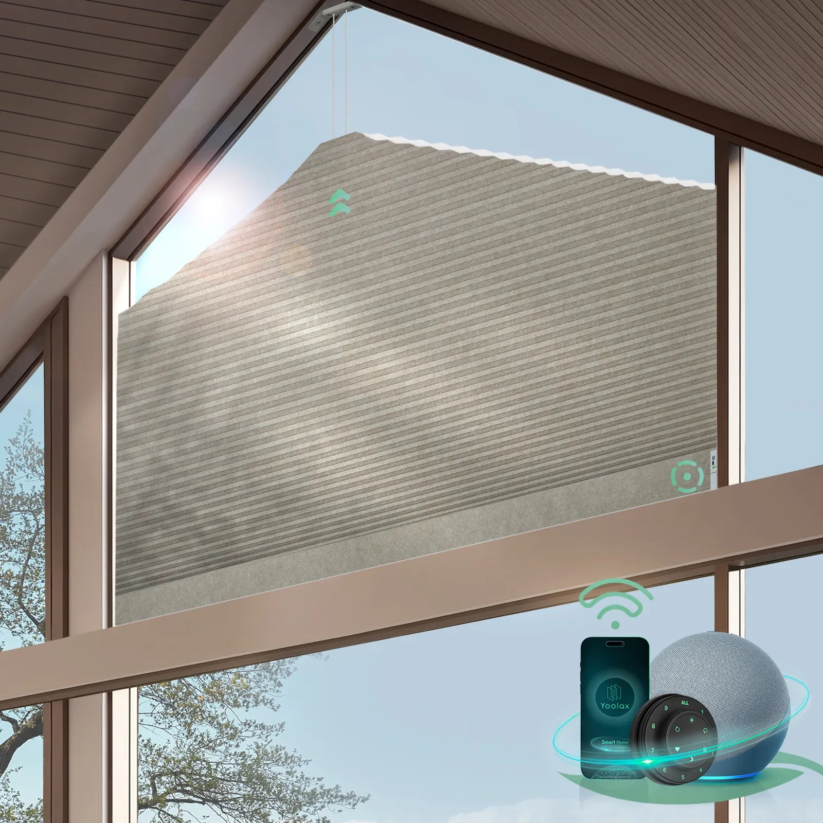 Smart half shading Texture honeycomb shades for pentagonal shape windows-light coffee