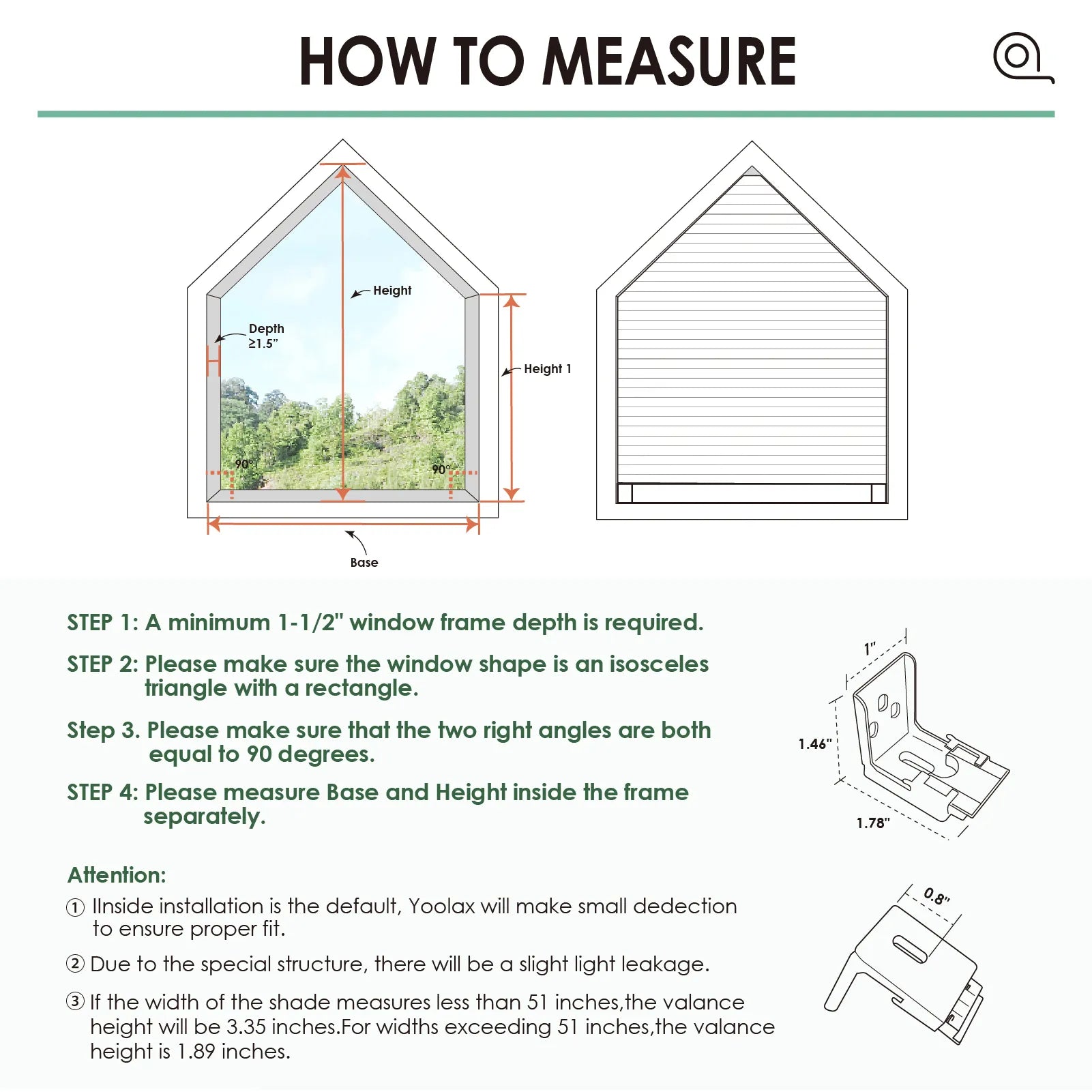 Measurement guidelines and notes for pentagon windows honeycomb shades