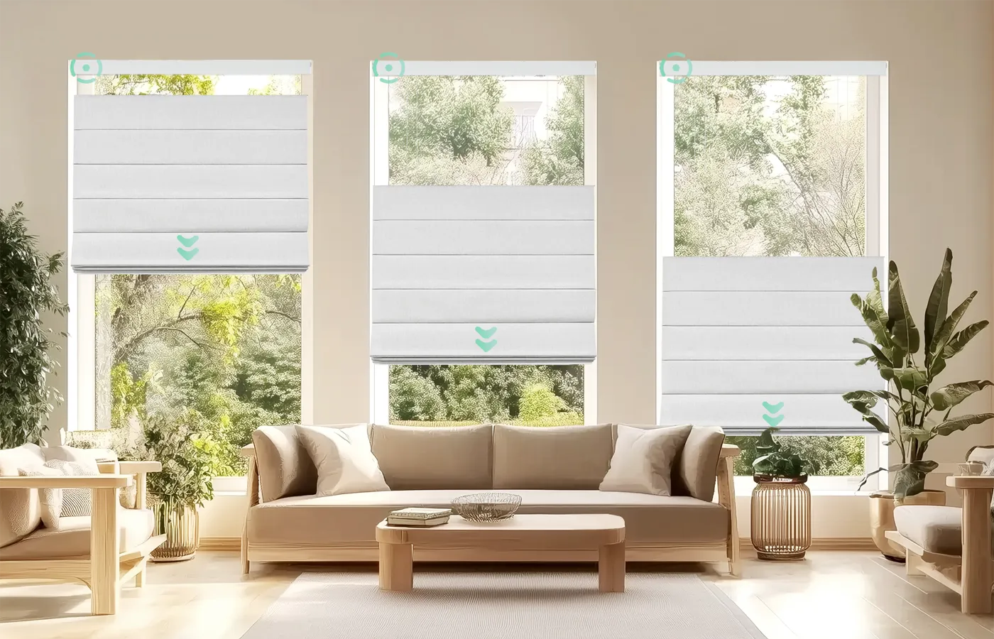 Yoolax motorized top down bottom up blackout roman shades with with luxurious fabric folds, offering effortless control, optimal light and privacy management, and modern smart integration for any room