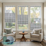 Yoolax motorized top down bottom up roman shades with light fitering light grey fabric, designed with a vintage romantic feel while providing superior light control and privacy