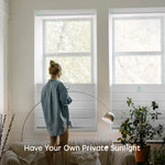 Motorized top down bottom up shades in blackout fabric, providing advanced privacy control and optimal light management for every room