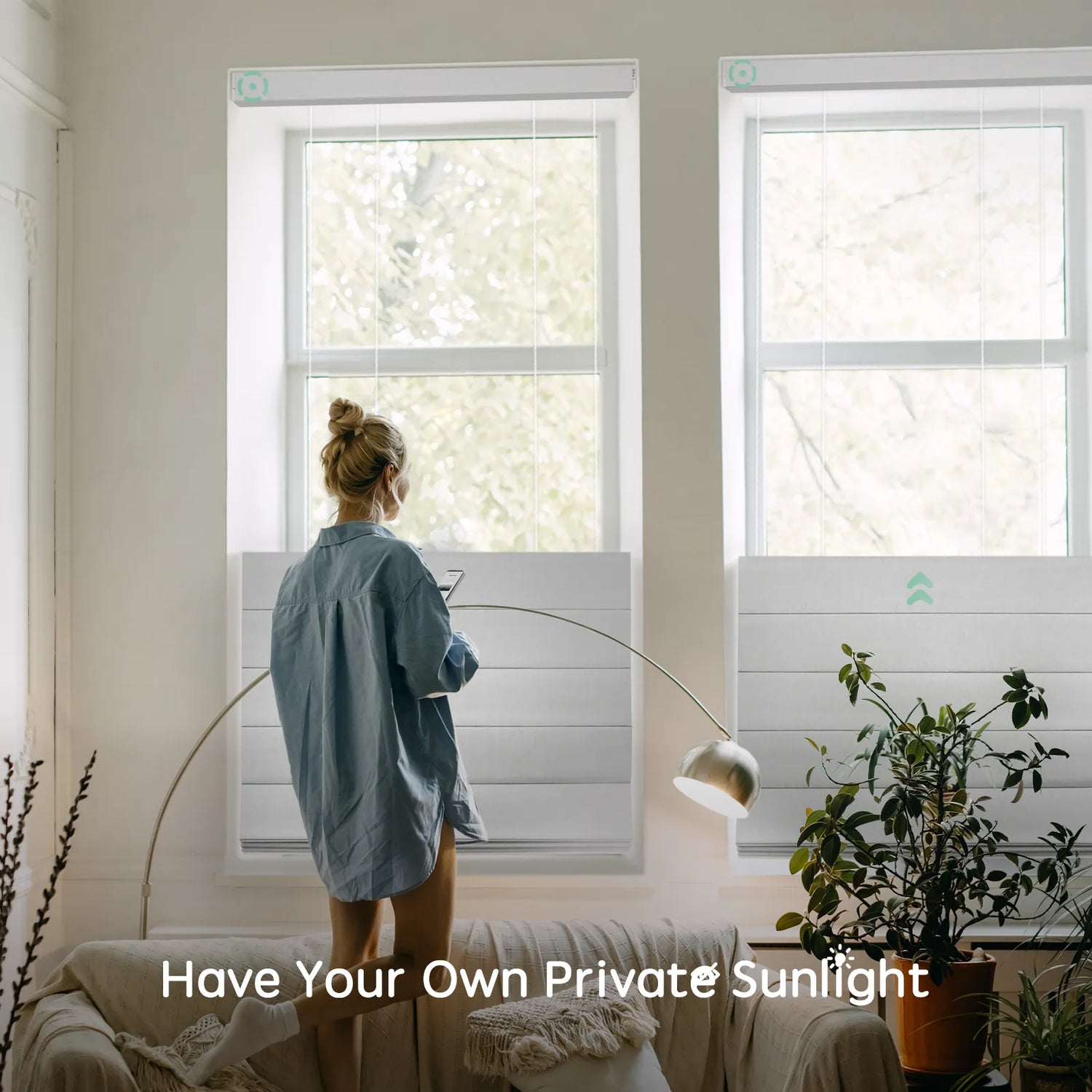 Motorized top down bottom up shades in blackout fabric, providing advanced privacy control and optimal light management for every room