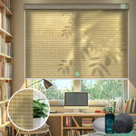 Light filtering roller shades with semi sheer v-woven paddy fabric, ideal for living rooms, dining areas, and home offices.