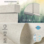 The fabric features light filtering, air flow, privacy protection, soft