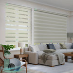 Smart Zebra blinds for windows with 100% blackout striped gold fabric, ideal for soft light control and modern interiors