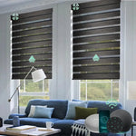 Smart Zebra blinds for windows with 95% room darkening carbon black fabric, ideal for soft light control and modern interiors
