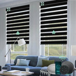 Smart Zebra blinds for windows with 95% room darkening luxury black fabric, ideal for soft light control and modern interiors