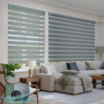 Automatic zebra blinds for windows with 90% room darkening starrycharcoal fabric, ideal for soft light control and modern interiors