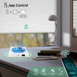 Zigbbe matter hub enables app control of RF/Bluetooth motorized blinds via smartphone, supporting timing, location, sunrise/sunset, and offsite automation for smart home convenience