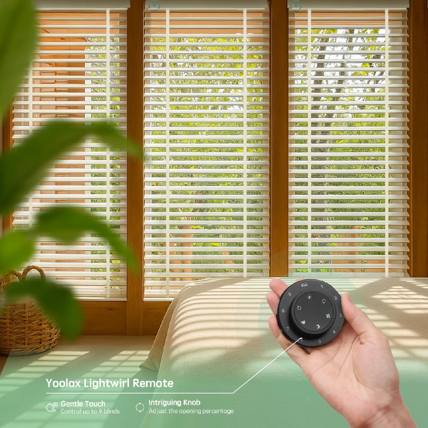 Control up to 16 wood blinds simultaneously with remote