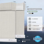 Yoolax motorized solar roller shades with two valance options: fabric-wrapped valance and aluminum alloy valance