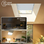Smart skylight shades provide 80% blackout at night for restful sleep, and allow ample natural light during the day for a bright, inviting space.
