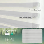 Light gray 75mm 3-layer light-filtering sheer fabric, offering soft light, UV protection, and certified safety.