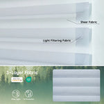  Starlight silver 75mm 3-layer light-filtering sheer fabric, offering soft light, UV protection, and certified safety.