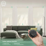 Texture linen 75mm horizontal sheer shades with remote control, supporting up to 16 shades simultaneously.