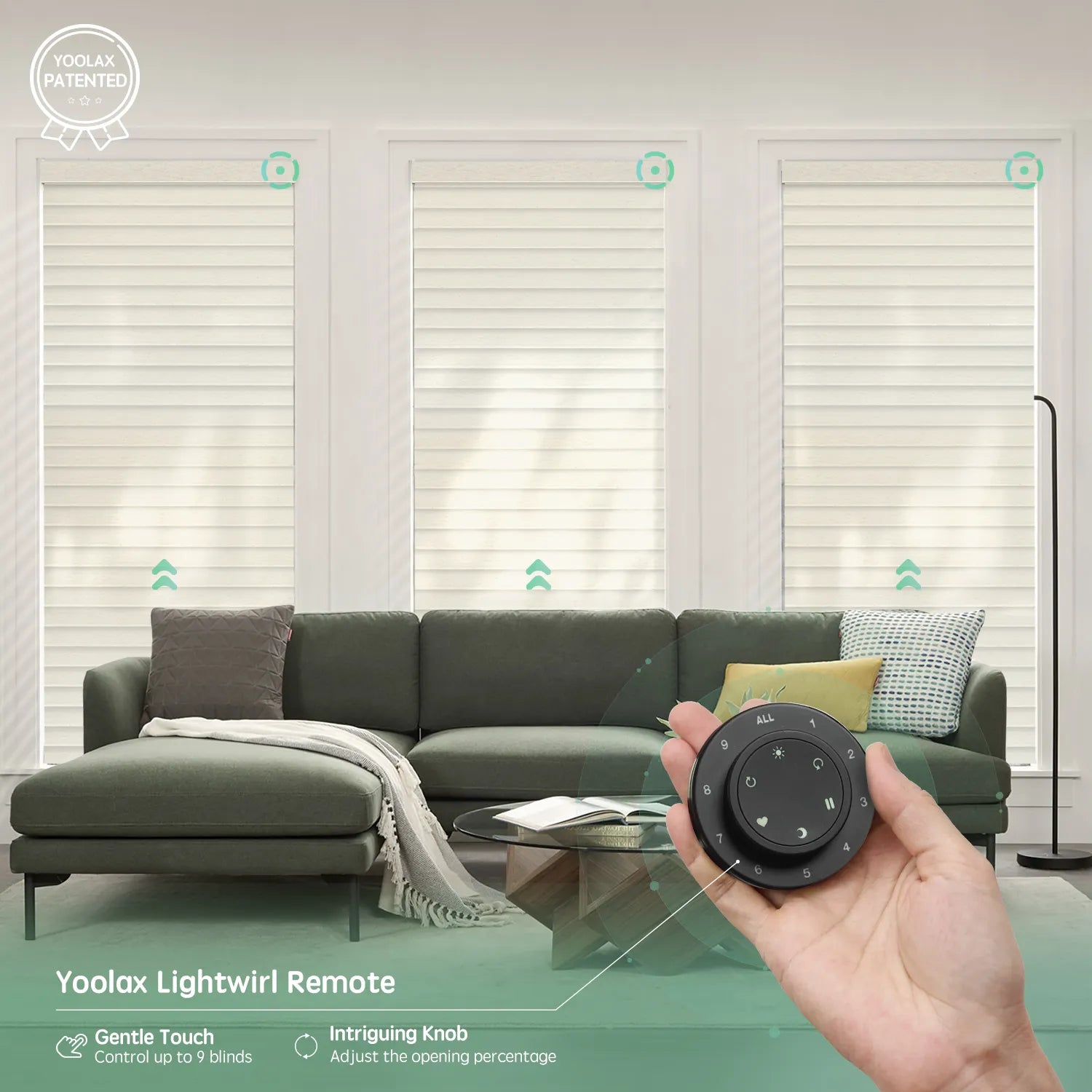 Texture linen 75mm horizontal sheer shades with remote control, supporting up to 16 shades simultaneously.