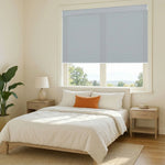 Motorized 75% blackout cellular shades in Pearl color for bedroom