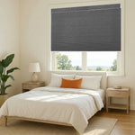 Motorized blackout cellular shades in texture dark grey color for bedroom