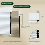 Valance detail of motorized blackout cellular shades in pearl finish