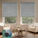 Motorized blackout roller shades V Series with V-Basalt Stripe fabric for precise light control and full light blockage