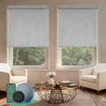 Motorized blackout roller shades V Series with V-Foggy White fabric for precise light control and full light blockage