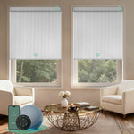 Motorized blackout roller shades V Series with V-Jungle White fabric for precise light control and full light blockage