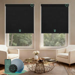 Motorized blackout roller shades V Series with V-Midnight Stripe fabric for precise light control and full light blockage