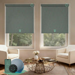 Motorized blackout roller shades V Series with V-Pigeon Grey fabric for precise light control and full light blockage