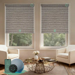 Motorized blackout roller shades V Series with V-Wood Stripe fabric for precise light control and full light blockage