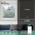 Motorized blackout roman shades with smart app control, timing automation, and remote scheduling features