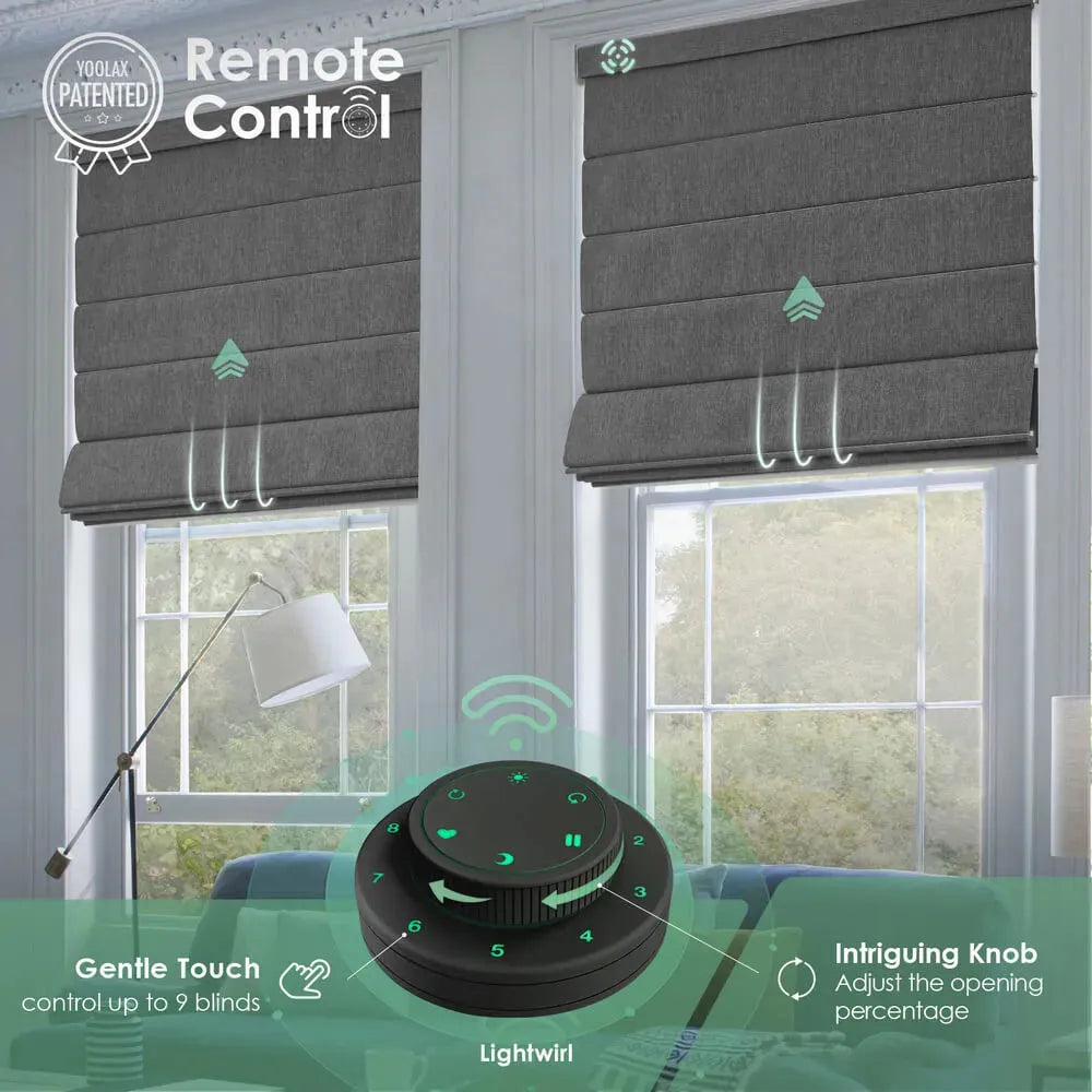 Control up to 9 blackout roman shades simultaneously with remote