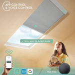 Motorized blackout skylight shades with voice control, app control , and timer functions