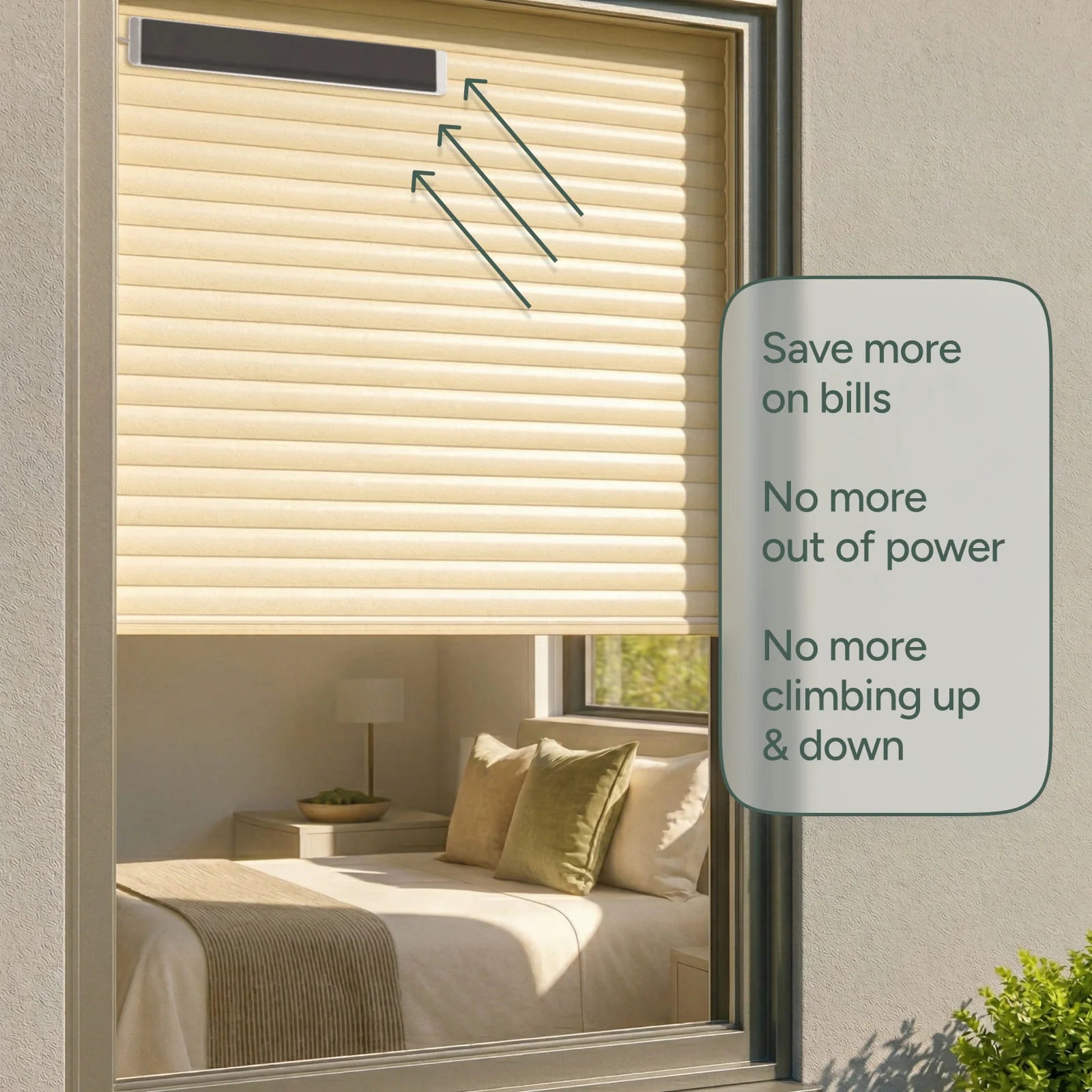 Solar panel accessory for powering motorized cellular shades