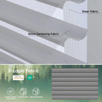 Grey 55mm 3-layer fabric for horizontal sheer shades, featuring one room darkening layer and two sheer layers for balanced light control, UV protection, and certified safety.