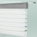 Horizontal sheer shades with aluminum valance options, featuring bottom rods for clean, structured finish.