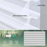 White 55mm 3-layer fabric for horizontal sheer shades, featuring one room darkening layer and two sheer layers for balanced light control, UV protection, and certified safety.
