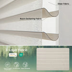 Texture beige 75mm 3-layer fabric for horizontal sheer shades, featuring one room darkening layer and two sheer layers for balanced light control, UV protection, and certified safety.