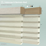 Sheer horizontal shades with texture beige fabric-wrapped or aluminum valance options, featuring bottom rods for a clean, structured finish.
