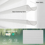 Texture white 75mm 3-layer fabric for horizontal sheer shades, featuring one room darkening layer and two sheer layers for balanced light control, UV protection, and certified safety.
