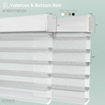 Sheer horizontal shades with texture white fabric-wrapped or aluminum valance options, featuring bottom rods for a clean, structured finish.