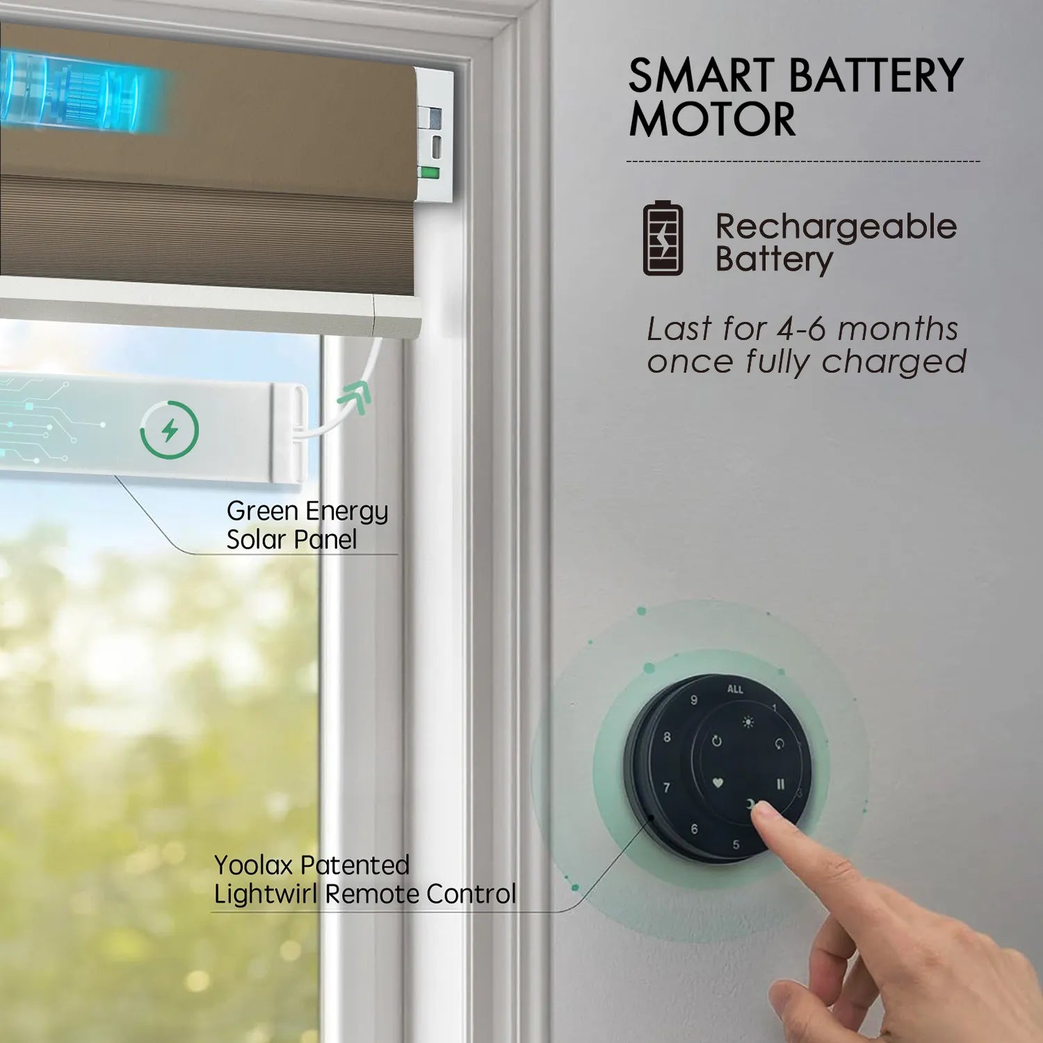 Brown motorized light-filtering cellular shades with rechargeable motor and solar charging.