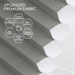Light-filtering cellular fabric with 50% blackout, sound and thermal insulation, and UV protection for energy saving and year-round comfort.