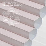 Light-filtering cellular fabric with 50% blackout, sound and thermal insulation, and UV protection for energy saving and year-round comfort.