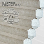 Light-filtering texture cellular fabric with 50% blackout, sound and thermal insulation, and UV protection for energy saving and year-round comfort.