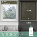 Motorized light filtering roman shades with smart app control, timing automation, and remote scheduling features