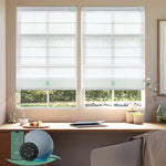 Motorized light filtering roman shades with strip white fabric, designed with a vintage romantic feel while providing superior light control and privacy