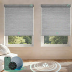 Motorized roller shades with Matter motor in blackout foggy-grey, offering smooth operation, precise light control, and smart home integration.